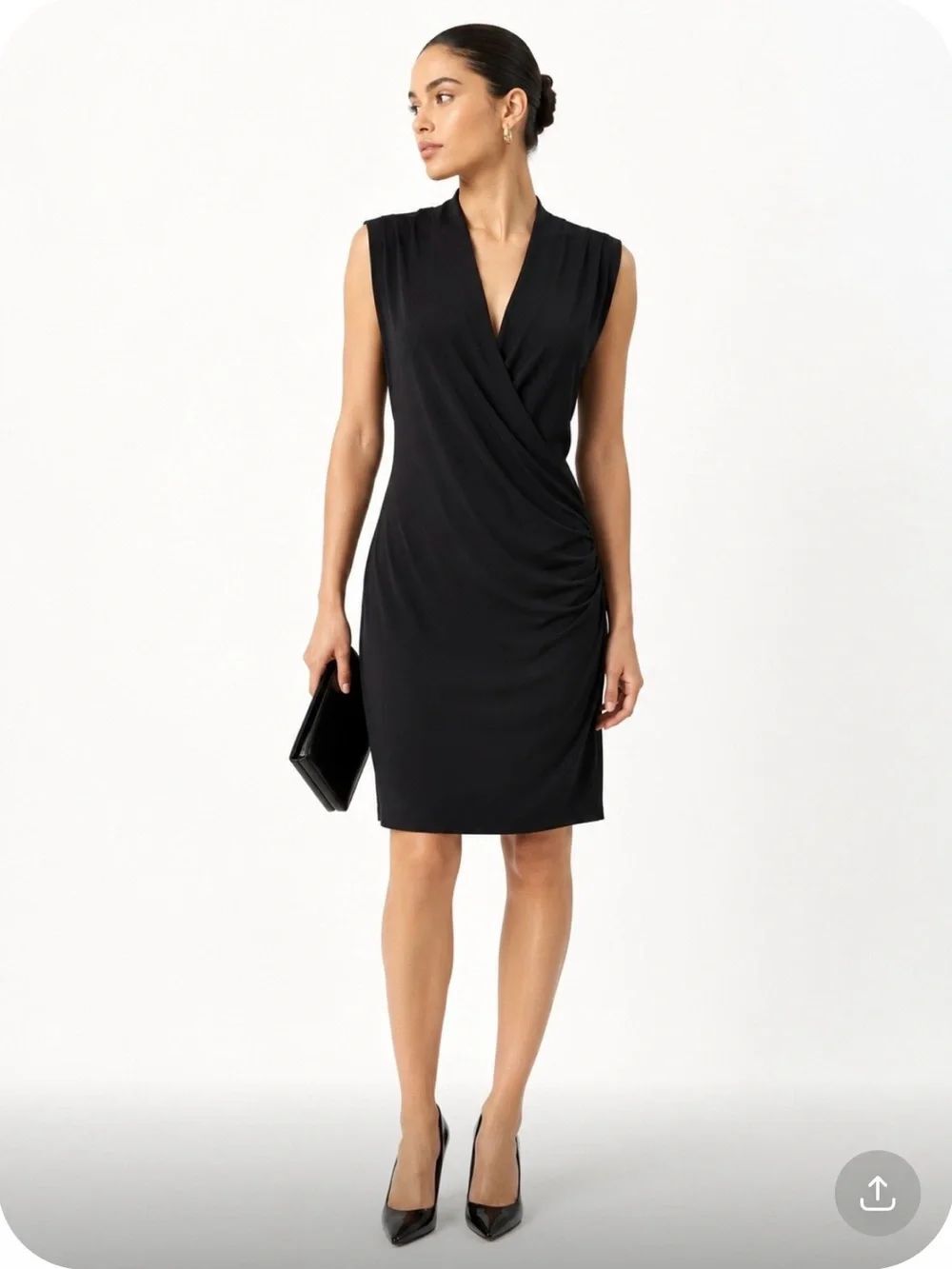NORMA KAMALI Elegant Minimalist Sleeveless Black Draped Dress Size Large